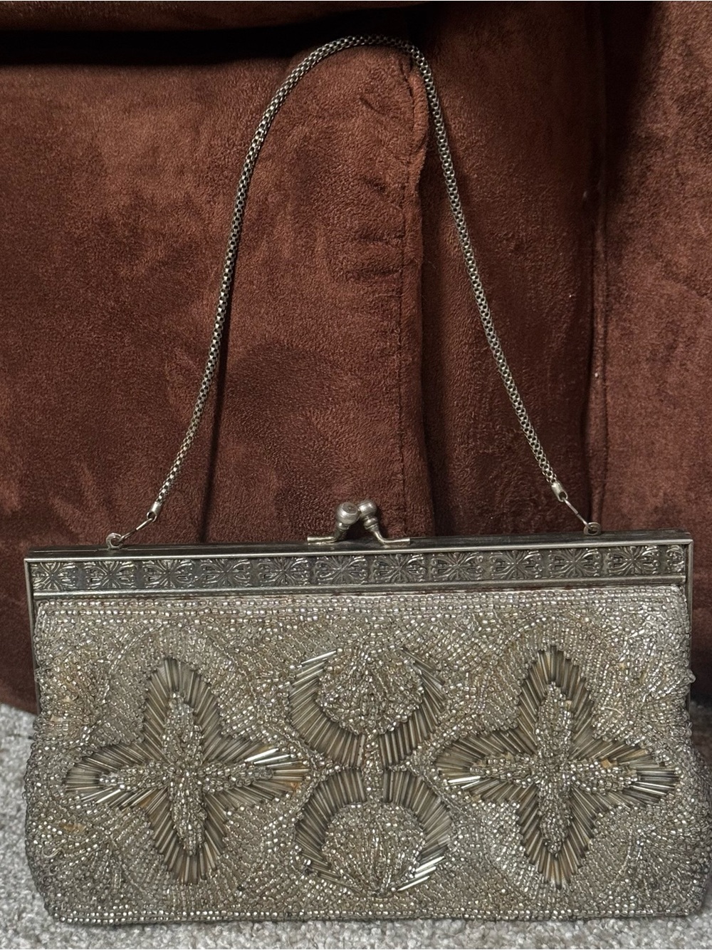 1960’s Embellished Silver Beaded Evening Clutch - Brand Unspecified - Picture 2 of 3